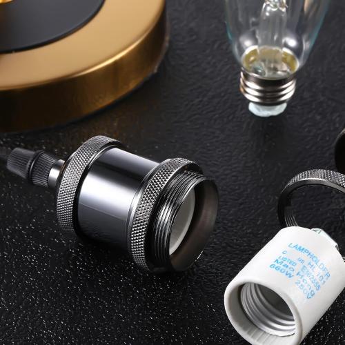 Hortsun 16 Packs E26 Vintage Ceramic Lamp Socket, Edison Industrial Pendant Metal Light Socket Replacement Screw in Light Bulb Holder for DIY Lighting, 600 Degrees Celsius Heat Resistant, Black