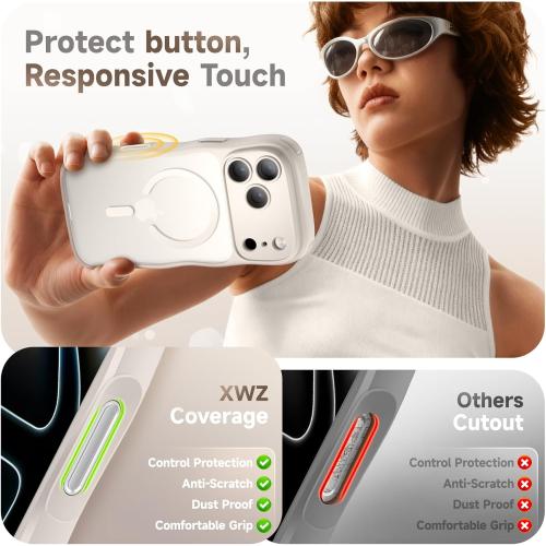 for iPhone 17 Pro Max Case for Women Girls,【Compatible with MagSafe】,【Camera Control】,【Full Camera Protection】, Cute Wave Magnetic Phone Case for iPhone 17 Pro Max,Stone