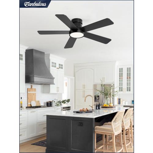 Fanbulous 42 Inch Ceiling Fans with Lights and Remote,Outdoor Indoor Modern Flush Mount Ceiling Fan with 3CCT 6-Speed Quiet DC Motor,Black Small Low Profile Ceiling Fan for Bedroom Living Room Office