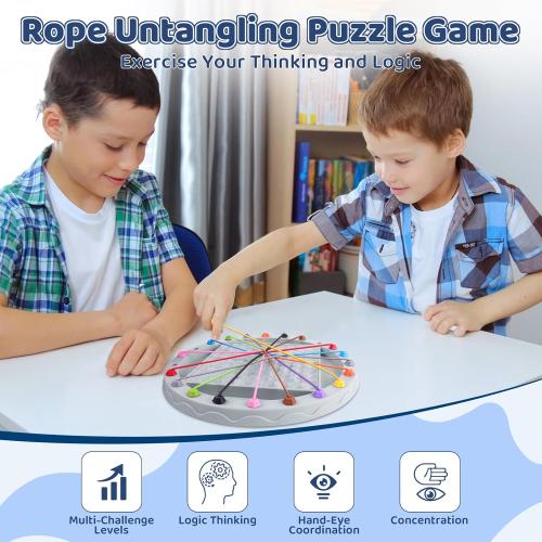 2 in 1 Board Games, Magnetic Chess & Rope Untangling Puzzle Game, Travel, Family Games for Kids and Adults, 40 Pcs Stones, Brainy Knots, Multi-Challenges for Age 8 , Educational Strategy, 2-4 Players
