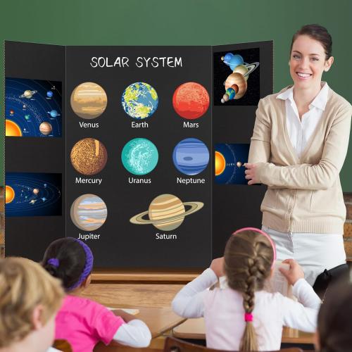 AKONEGE 2 Pack 36 x 48 Trifold Poster Board for Presentation, Black Corrugated Cardboard Large Tri Fold Poster Board for Science Fair, Office or School Projects, Photo Displays, Exhibitions Event