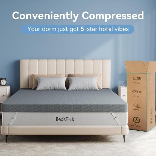 Twin Mattress Topper, 3 Inch Cooling Gel Twin Memory Foam Topper - Soft Cover with Adjustable Straps, Pressure Relief, Grey