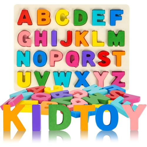 Attmu Alphabet Puzzles Wooden Puzzles for Toddlers Toy, Shape ABC Puzzle Alphabet Learning Toys Preschool Educational Toys Gift for Girls Boys