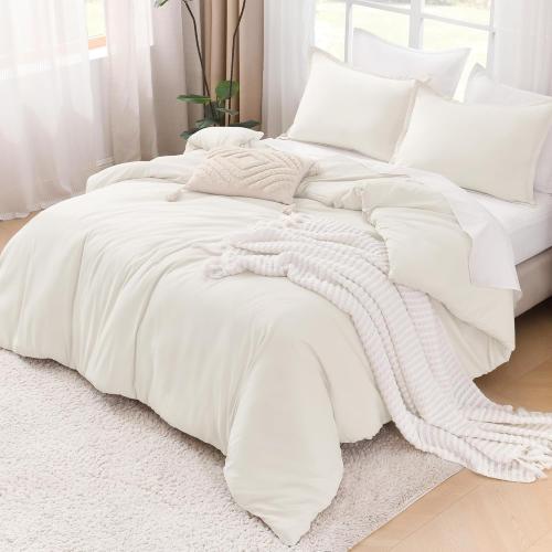 Litanika Ivory Comforter Set California King Size, 3 Pieces Cal King Lightweight Solid Bedding Comforter Set, All Season Fluffy Bed Set (104x96In Comforter & 2 Pillowcases)
