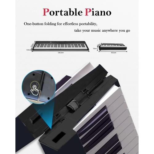 Longeye Foldable Piano Keyboard 88 Key Folding Piano Portable Electric Keyboard Semi Weighted Digital Piano for Beginners with Headphone, Sustain Pedal, Music Rest, Carry Case (Enhanced Sound)