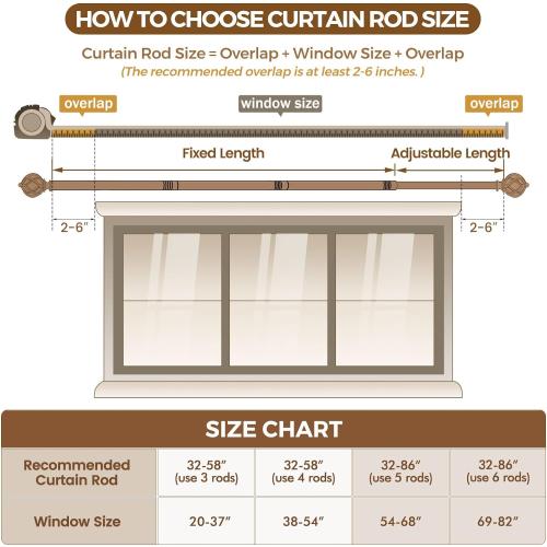 KAMANINA Silver Curtain Rod 32 to 58 Inch(2.6-4.8ft), Adjustable Curtain Rods for Windows 28 to 48 Inch, 3/4 Inch Splicing Drapery Rods with Twisted Cage Finial