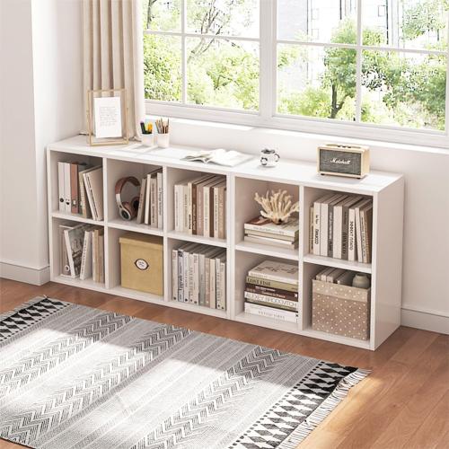 NELYE 4 Cube Organizer Bookcase - Fabric Storage Bins Container, Open Shelf Simple Compartments Bookshelf, White