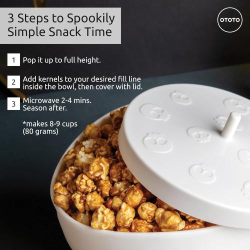 Color White OTOTO New Scary Poppings Microwave Popcorn Popper - Gothic Popcorn Microwave Popper, Silicone Microwave Popcorn, Collapsible Bowl Popcorn Bowls, Halloween Goth Accessories Goth Gifts (White)