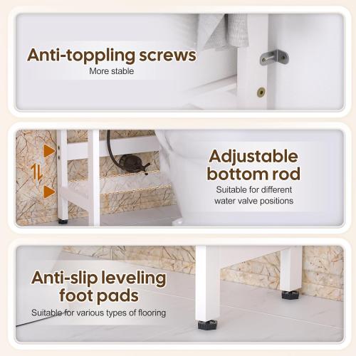 Over The Toilet Storage with 2 Baskets, 4-Tier Bamboo Organizer Rack with Paper Holder & 4 Hooks & Waterproof Feet Pad,Freestanding Shelf for Bathroom(White)