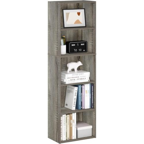 Furinno LUDER Book Shelf, 5-Cube Bookshelf, Bookcase with Open Shelf, 9.4 x 15.8 x 52, for Living Room, Bedroom, Home Office, French Oak