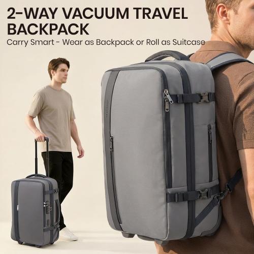 Fanwoli Rolling Vacuum Backpack Travel with One-Button Compression, Expandable Carry-On Suitcase Luggage, Approved TSA Lock & Water-Proof Laptop Compartment for Outdoor/Family/Business Trips