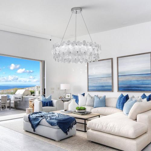 32'' Flower LED Chandelier Large Luxury Crystal Light Fixture Chrome Dimmable Modern Chandeliers Light with Remote Control for High Ceiling Foyer Living Room Bedroom Entryway(3000K-6500K)