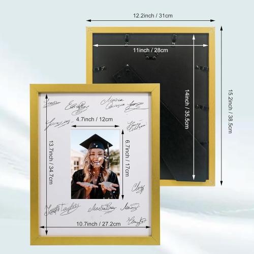 GraduatePro Graduation Signature Board Picture Frame with Mat for Wedding Birthday Guest Book Signing, Gold Frame with White Mat
