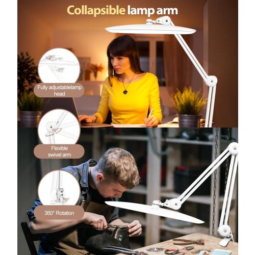 Led Desk Lamp with Clamp, Eye Caring Architect Desk Light for Home Office, Dual Screen Computer Monitor Gooseneck Adjustable Arm 20 LED Lamp, Stepless Dimming, for Nails &Salon, Reading, Workbench