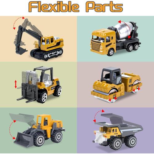 Construction Toys, 6 Pack Alloy Diecast Cars Construction Truck Toys for 3 4 5 6 7 Year Old Boys, Forklift, Excavator, Dump Truck Tractor Toy Playset for Kids Toddlers Birthday Easter Gifts