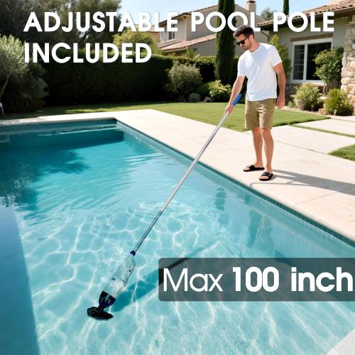 Cordless Handheld Pool Vacuum Cleaner 1110 GPH True Strong Suction 60min Run-time 40µm Ultra Fine Mesh Filter for Leaves Debris,with Aluminum Pole&Angle Head for Hot Tubs,Inground &Above Ground Pools