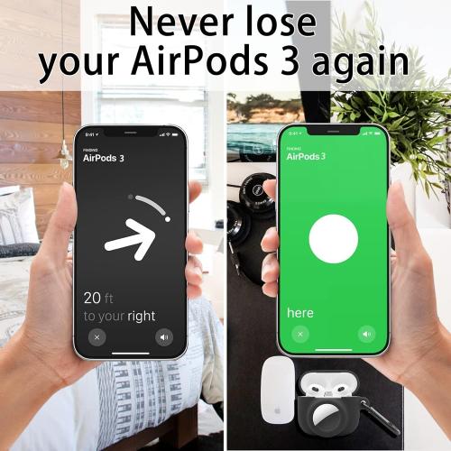 2 in 1 Protective Case Combo Set Compatible for Apple AirPods 3(2021) AirTag, GPS Tracker Holder with 2 PCS TPU Screen Protector&Keychain, Soft Silicone Anti-Lost Anti-Scratch Skin Cover(Black)