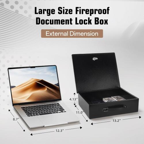 Fireproof Document Box, Fire Resistant Safe Box with Key Lock for Home, Portable Fireproof Lock Box for Personal Items, Passport, Cash, Tablet, X Large 13.2 x 11 x 4.13