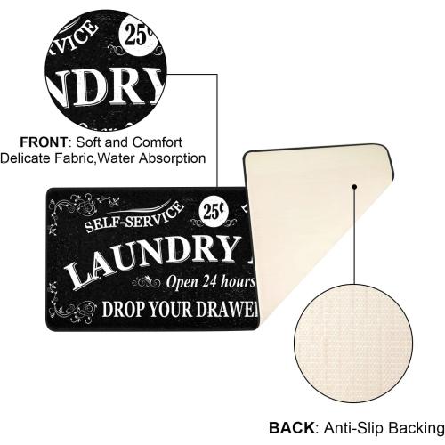 Runner Rug, Farmhouse Kitchen Floor Mat, Non Slip Laundry Room Decor, 20 X 47 inch, Black