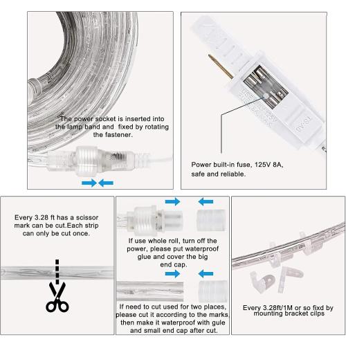 SURNIE Rope Lights Outdoor Waterproof Daylight White: LED 50FT Cuttable Outside Bright 110V Lighting Connectable Flexible Plug Cool Clear Tube, Indoor Deck Patio Xmas Camping Decor, Not Flat Strip
