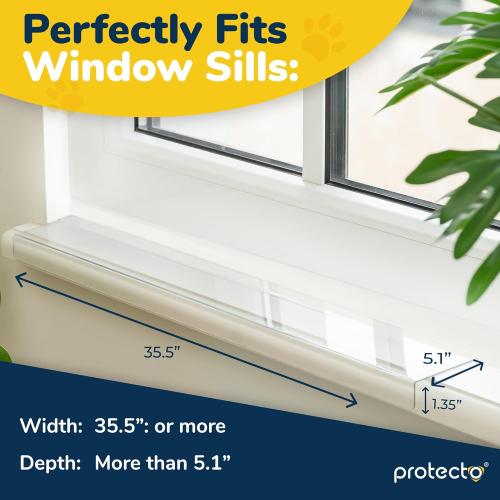 PROTECTO Window Sill Protector from Dogs - 35.5 x 5.1 Clear Window Guards from Cats Scratching, Chewing & Clawing | Keep Your Sills Smooth & Paws Safe | Ultra Strong Window Sill Cover Protection
