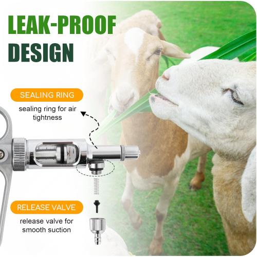 NEWTRY 5ml Livestock Syringe, Continuous Adjustable Animal Syringe, Stainless Steel, for Cattle Sheep Pig Goat