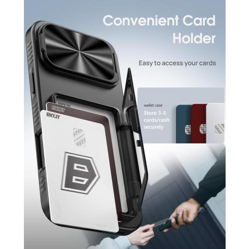 for iPhone Air Case Wallet, Card Holder (3-5 Cards), Camera Cover Stand, Military Grade Drop Protection, Rugged Hard Heavy Duty Men Women Phone Case for iPhone Air 6.5 2025, Black