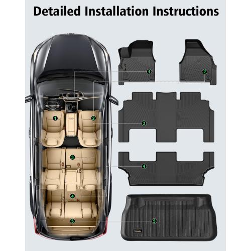 Floor Mats & Cargo Liner Custom for Chrysler Pacifica 2017-2024 2025 Hybrid 7-Seater Touring (Not for Pinnacle) All Weather TPE Rubber Trunk Mat Automotive Floor Liners for Pacifica 2025 Accessories