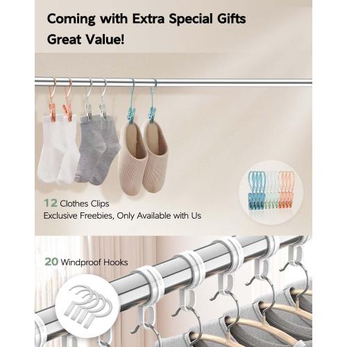 Vikaqi Clothes Drying Rack 79 Inches Folding Indoor Outdoor, Drying Rack Clothing Collapsible, Foldable Laundry Drying Rack, Heavy Duty Stainless Steel Clothesline, Garmet Rack, 20 Hooks 12 Clips