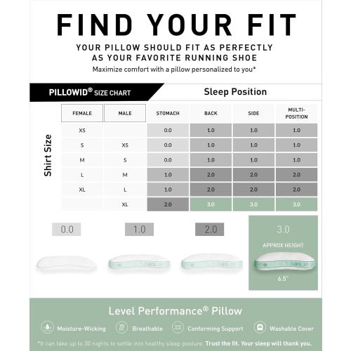 Bedgear Level Cuddle Performance Pillow - Firm Bed Pillow for Side Sleepers - Moisture Wicking Removable Cover - Size 3.0
