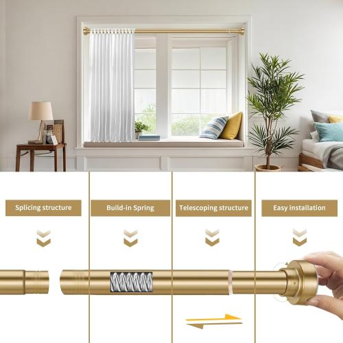 YNL Tension Shower Curtain Rod 34-66 Inch, Adjustable Spring Tension Curtain Rod No Drilling, Non-Slip, Never Rust, Stainless Steel, for Small Window Laundry Door Entryway, Gold