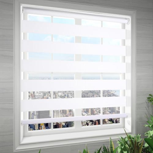 Size 17.7 x 72 Color White Zebra Blinds for Windows Dual Layer Roller Window Shades Light Filtering Sheer Privacy Light Control for Day and Night Blind for Home and Office,Easy to Install 2PCS(17.7 W x 72 H, White)