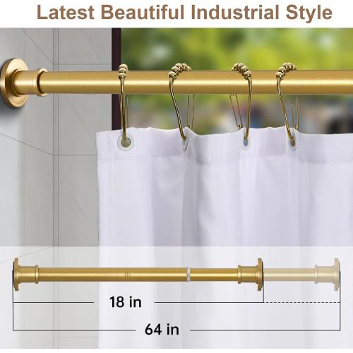BRIOFOX Shower Curtain Rod Adjustable 18-64 Inch, No Drilling Non Slip Stainless Steel Spring Tension Curtain Rod for Window or Bathroom, Sunset Gold