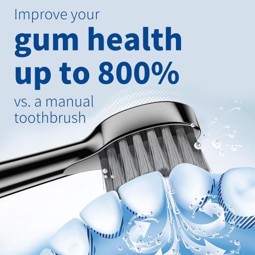 Electric Toothbrush with Water Flosser,Professional Flossing Toothbrush Combo for Teeth Cleaning Plaque Removal with 4 Replacement Heads, 3 Brush Modes & 5 Floss Speeds,Black