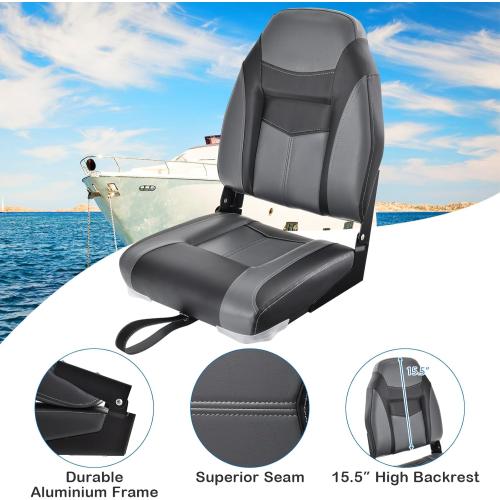GYMAX Boat Seats Folding Low/High Back with Stainless Steel Screw Included, Fold-Down Boat Captain Chairs for Fishing Yachts