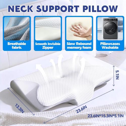 Neck Haven Pillow for Sleeping Ergonomic Sleep Apnea Snoring Pillow with Memory Foam Neck Head Shoulder Support Pillows for Side,Back,Stomach Sleeper (White)