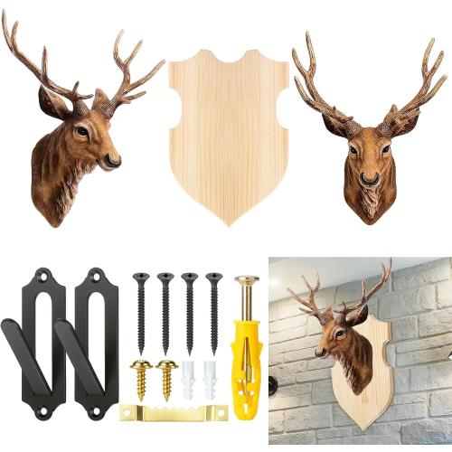 DoubleFill Antler Mounting Kit Wall Mount European Mount Skull Hanger with Wooden Board Hook Screws Universal Sizing Elk Skull Head Decoration for Hunting Trophy