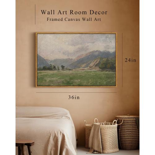 InSimSea Framed Canvas Wall Art Vintage Decor, Prairie Mountain Landscape Paintings, Large Prints, Farmhouse Decor, Natural Scenery Hanging Wall Decorations for Living Room Bedroom, 24x36