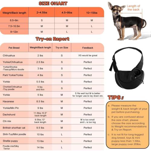 YUDODO Pet Sling Carrier for Small Dogs & Cats – Hands-Free Puppy Carrier with Safety Hook, Large Zipper Pocket, Soft Breathable Mesh, Adjustable Strap & Reflective Strip (Black 2.0 S)