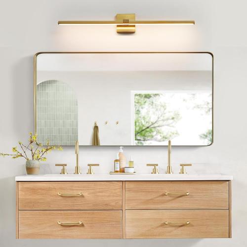 Gold Bathroom Light Fixtures 32 inch Modern Brushed Gold Vanity Light Bar for Bathroom 24W Dimmable 5CCT LED Vanity Lighting Fixture Over Mirror