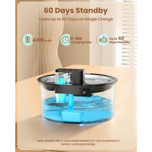 PawPoll Wireless Cat Water Fountain Stainless Steel - 3.2L/108oz Cordless Pet Water Fountain Battery Operated Cat Water Dispenser Ultra Silent Rechargeable Water Fountains for Cats and Dogs