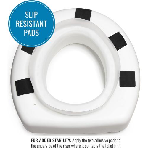 HealthSmart Enhanced Comfort 5 Raised (Round) Toilet Seat Risers for Seniors 5 Slip Resistant Pads FSA/HSA Eligible Padded Toilet Seat Elevation 15.7 x 15.2 x 6.1
