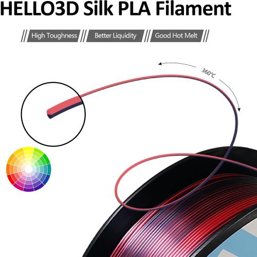 Bicolor Silky 1.75mm Black & Rose HELLO3D PLA 3D Printing Filament 1.75mm Dual Color Silk Filament,Silk Shiny Red Black 2 Colors in 1 Coextrusion 3D Printer Filament 1KG 1.75mm 3D Printing Material with Bicolor Dichromatic 2 Colors