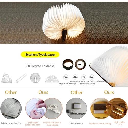 Anwick Lamp Book Large Size Folding Mood Light, Novelty LED Night Light, USB Large Capacity Rechargeable Wooden Table Lamp