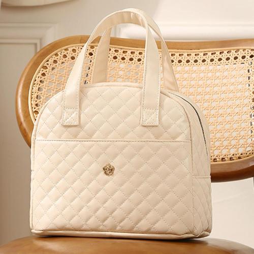 Insulated Lunch Bag PU Leather Lunch Bag Women Waterproof Lunch Tote Bag for Women Reusable Womens Lunch Box Multipurpose Beige Lunch Bag for Work Office Picnic Travel