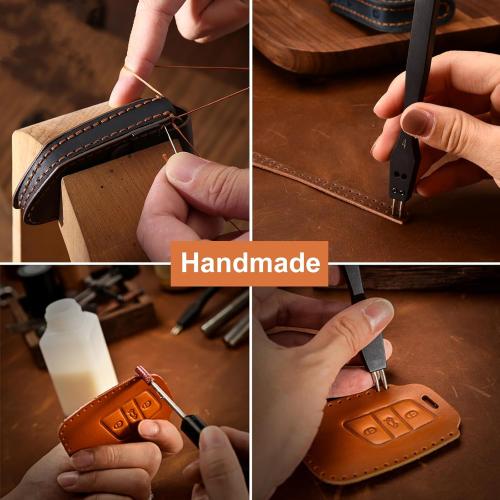 5-Button Leather Key Fob Cover, Compatible with Kia Cerato Ceed Forte NIRO Sorento Seltos Sportage Soul Telluride Keyless Entry Remote Smart Key, No Screw Design Style Key Protector(Brown)