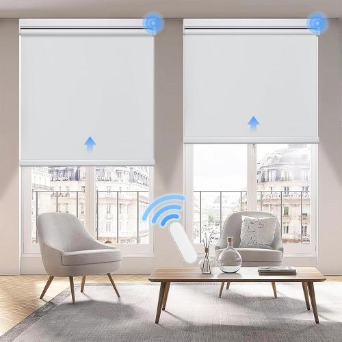 Grandekor Motorized Roller Shade with Remote Control,Motorized Blinds 100% Blackout Electric Shades, Cordless Window Blinds Shades for Bedroom Living Room Office,White,W35 xH72