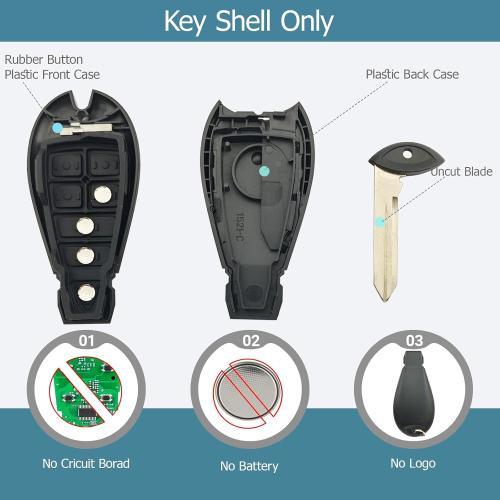 Replacement Key Fob Cover Case fit for 2013-2018 Dodge Ram 1500 2500 3500 Keyless Entry Remote Key Fob Shell GQ4-53T