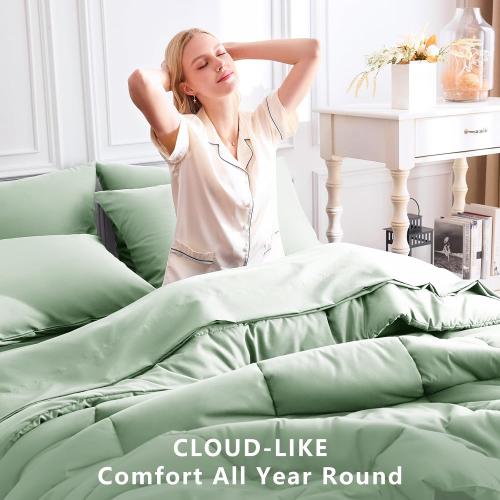CozyLux King Size Comforter Set Sage Green, Green Comforter King Size, All Season Bedding Sets with Stitch Quilted Comforter