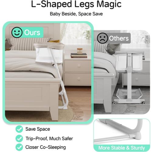 Cowiewie Bassinet Bedside Sleeper,Baby Bassinet Slides Over Bed,5-Position Height Adjustment & Breathable All-Mesh Wall Bedside Bassinet for Baby,Space-Saving Bedside Crib, Height(37.4-41.3) (Beige)